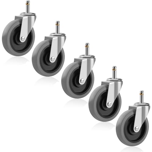 Besitu 3 Inches Stem Caster Wheels, 7/16-Inch Stem Diameter Swivel Casters Set of 5, Heavy Duty TPR Replacement Wheels for Brute Trash Bin Dolly Shop Cart Rubbermaid Weber Grills - style: 3 Inch(5-Pack)