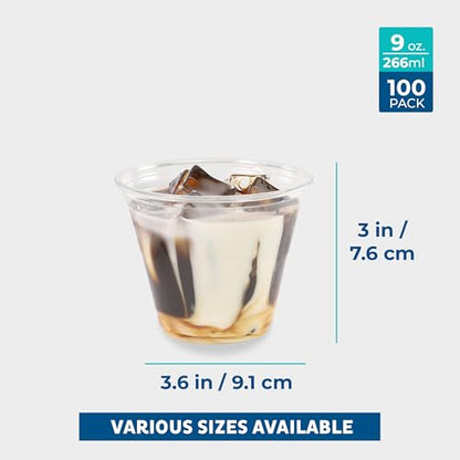 Freshware 9 oz Clear Disposable Plastic Cups, 100 Pack Clear Plastic Cups Tumblers, Heavy-duty Party Glasses, Disposable Cups for Thanksgiving, Halloween, Christmas Party - size: 9 oz. [100-PK]