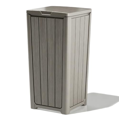 Fancyango Resin Outdoor Trash Can with Lid, 33 Gallon, Gray - color: Grey, size: 33 Gallon
