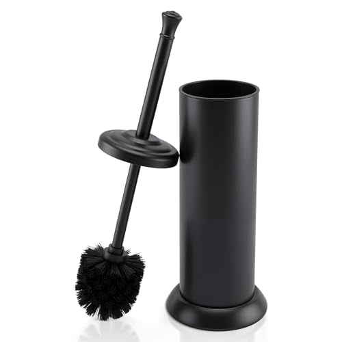 Stainless Steel Toilet Bowl Brush and Holder Set for Bathroom Long Handle - color: Black