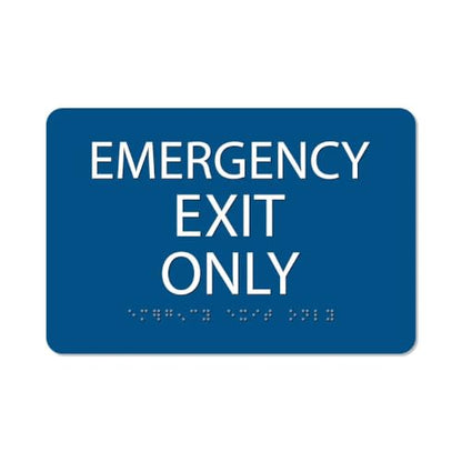 Alpha Dog Emergency Exit Only Sign, 6x9 ADA Braille Sign, Blue - color: Blue, size: Emergency Exit Only