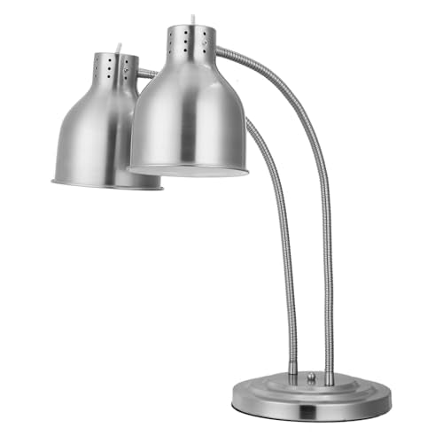VEVOR Food Heat Lamp, 500W Electric Commercial Food Warmer Light, 2-Head Stainless Steel French Fry Heating Lamp with 3 Bulbs, Catering Food Warming Equipment for Kitchen, Buffet, Restaurant, Silver