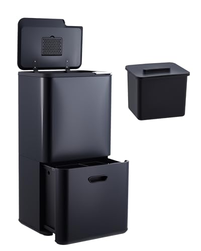 Garvee Dual Trash Can for Kitchen, 2 Compartment (33L + 28L) Garbage Can - color: Black, size: 33L+28L