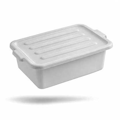 20" x 15" x 7" White Food Grade Plastic Bus Tub With Lid, Large BBQ Prep Tub, Restaurant Meat Lug, Catering Storage Container Heavy Duty (Pack Of 6)