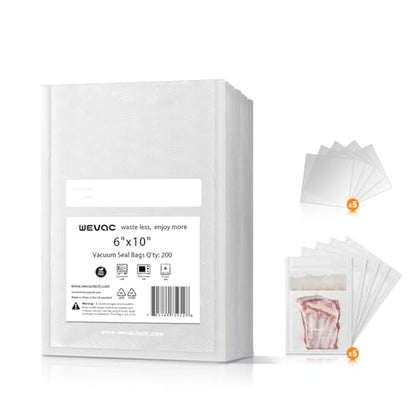 Wevac Vacuum Sealer Bags 6x10" 200 Pint for Food Saver, Suction Channel - size: 6"x10" 200 Count