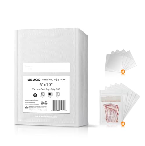 Wevac Vacuum Sealer Bags 6x10" 200 Pint for Food Saver, Suction Channel - size: 6"x10" 200 Count