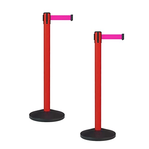 Montour Line MS630 Set of 2 Retractable Belt Barrier Stanchion, Sloped Base, Red Post (7.5 ft Fluorescent Pink Belt) - color: Fluorescent Pink, size: 7.5 ft