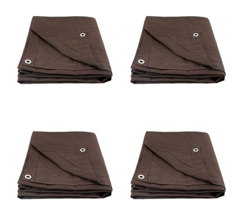 (4 Pack) 6' x 8' Dark Brown Canvas Tarp 12oz - Water Resistant & Breathable - Heavy Duty Tarps - Multipurpose Tarpaulin Cover for Camping Tent - color: Dark Brown (4 Pcs), size: 6' x 8'
