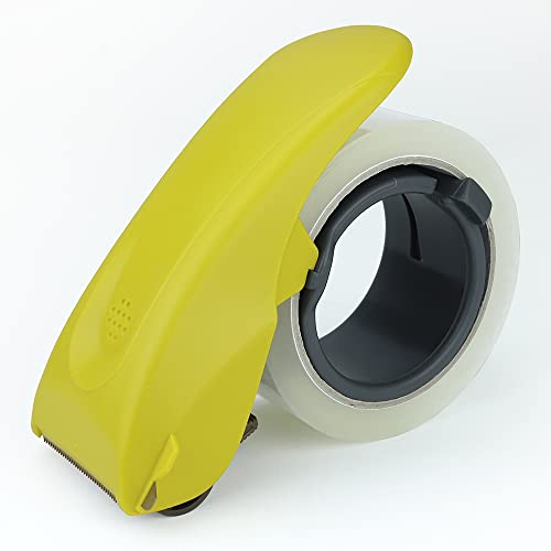 ABEL Duet 2-IN-1 Packing Tape Dispenser & Splitter, Yellow, 2 Inch Wide Ergonomic Tape Gun, Built-in Safety Tape Splitter, Shipping Moving Mailing Box Sealing Carton Packaging, Lightweight Tape Cutter - color: Yellow