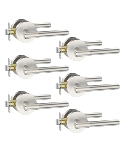 Asidrama 6 Pack Brushed Satin Nickel Passage Interior Door Handles - color: Brushed Satin Nickel, size: Passage, style: 6pack