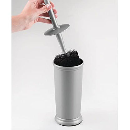 mDesign Toilet Bowl Brush and Holder - Covered Bathroom Toilet Brush - Standing Toilet Bowl Scrubber in Modern Holder - Compact, Space Saving, Deep Cleaning Brush for Toilet - Hyde Collection - Gray - color: Gray, size: Pack of 1