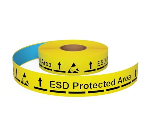 Inline Industrial, 5S Floor Marking Tape, Electrostatic Discharge Safety (ESD) (ESD Protected Area Text w/Hazard Symbol & Directional Arrows, Yellow, 2") - color: Yellow, size: 2", style: "ESD Protected Area" Text w/ Hazard Symbol & Directional Arrows