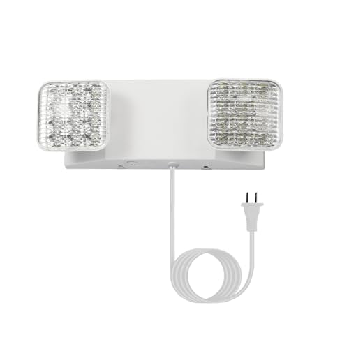 GZRUIYANG LED Emergency Lights with Battery Backup, Commercial Emergency Light Fixtures for Business Home Power Failure Emergency Exit Sign Lighting with 1.0 Meter Plug, Adjustable Square Head - color: White with Plug, size: 1 Pack