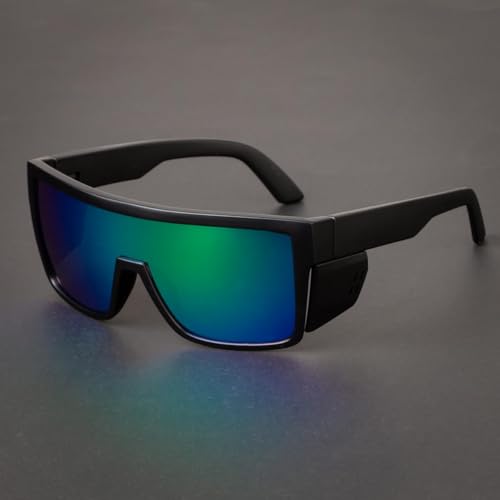 Polarized Safety Sunglasses, UV400 Protection, ANSI Z87.1 Wraparound Protective Eyewear - color: Matte Black Green Mirror