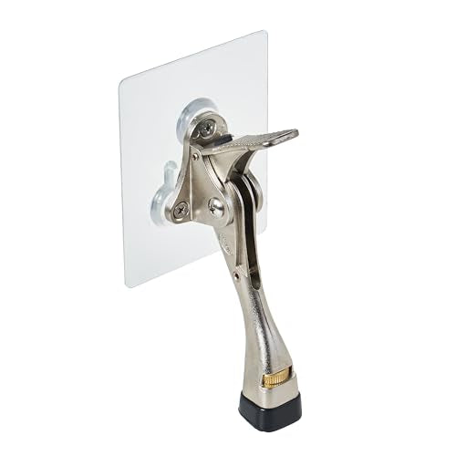 HOME&I 4" Kick Down Door Stopper with Large Self-Adhesive Mounting Plate, Heavy Duty Adjustable Door Stop, No Drill Floor Mounted Door Holder for Home & Office (Stain Nickel, 4 Inch x 1 Pack) - color: Stain Nickel