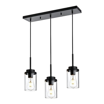 MELUCEE 3 Lights Linear Chandelier Black Finish, 20.5 Inches Length - color: Black, size: 3 Lights-1 Pack Linear