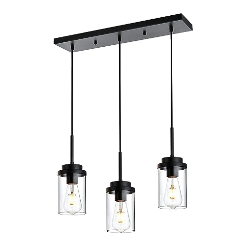 MELUCEE 3 Lights Linear Chandelier Black Finish, 20.5 Inches Length - color: Black, size: 3 Lights-1 Pack Linear
