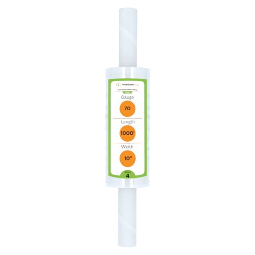 PSBM Stretch Wrap with Handles, 4 Rolls 10 Inch x 1000 Feet 70 Gauge Heavy Duty Clear Plastic Wrap Industrial Strength Shrink Film for Moving, Packing & Shipping - size: 10 Inch, style: 70 GA