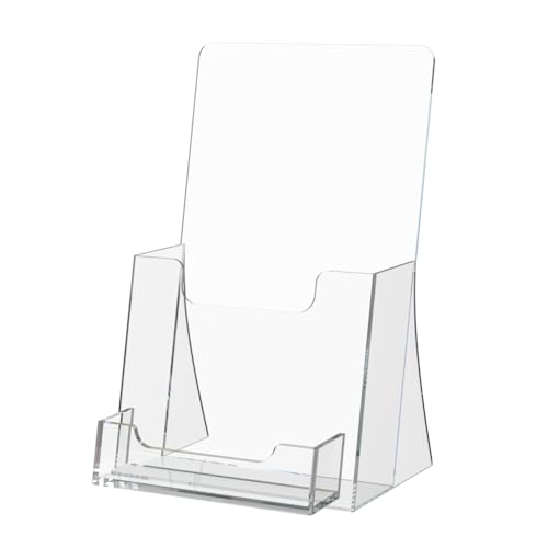 Marketing Holders 20 Pack Acrylic Brochure Holder Stand with Card Pocket Clear Literature Holder for 4.25" Pamphlets and 3.5" x 2" Appointment Reminder Cards Flyer Display for Vendors and Offices - color: Clear