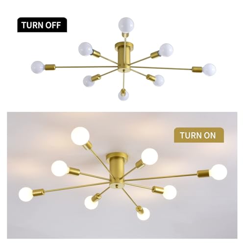 Garwarm Gold Sputnik Chandelier, 8-Light Semi Flush Mount Ceiling Light - color: 8-Light,Gold