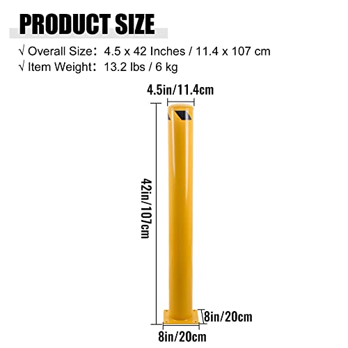 Safety Bollard, 42 Inch Height Yellow Steel Bollard Post, 4.5 Inch Diameter Pipe Safety Post, Durable Steel Safety Bollard Fits for Traffic Sensitive Area - size: 42x4.5