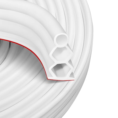 40 Feet Self-Adhesive Rubber Weather Stripping Fits Big Gaps, Extra Thick Rubber Door Weather Stripping Door Seal Strip for Door Frame Door Insulation Strip Waterproof(White) - color: White