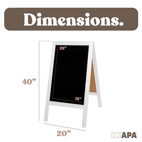 Ilyapa Wooden A-Frame Sign with Eraser & Chalk - 40 x 20 Inches Magnetic Sidewalk Chalkboard – White Menu Display for Restaurant, Business Or Wedding - color: White