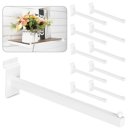 Hicarer 10 Pcs Slatwall Faceout, 12 Inch Metal Square Arm Hooks, White - color: White