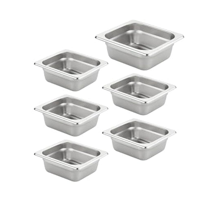 HECMAC 6 Pack Anti-Jam Hotel Pans, 1/6 Size 2 1/2 Inch Deep, Commercial Stainless Steel Chafing Steam Table Pan, Catering Storage Metal Food Pan, 23 Gauge - size: 1/6 Size, 2-1/2" Deep