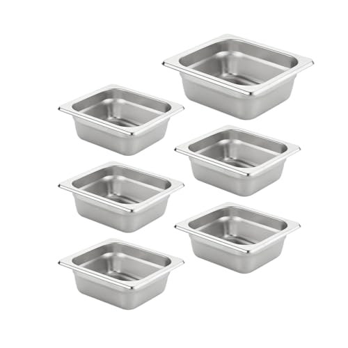 HECMAC 6 Pack Anti-Jam Hotel Pans, 1/6 Size 2 1/2 Inch Deep, Commercial Stainless Steel Chafing Steam Table Pan, Catering Storage Metal Food Pan, 23 Gauge - size: 1/6 Size, 2-1/2" Deep