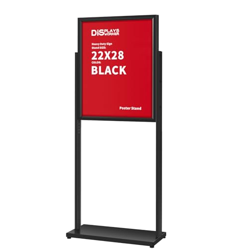 DISPLAYSWORKER Aluminum Alloy Floor Sign Stand, 22x28 Inch Heavy Duty Double-Sided Poster Stand with Reinforced Structure and Steel Base for Business Display (1, Black, 22×28) - size: 22×28