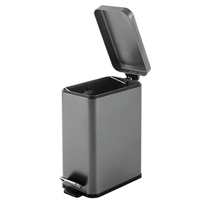 mDesign Pedal Bin — Waste Bin with Pedal, Lid and Plastic Bucket Insert for Bathroom, Kitchen, and Office — Metal Household Rubbish Bin with Ergonomic Design — Dark Grey - color: Graphite Gray, size: 2.6 Gallon