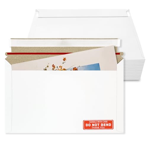 Cheardia 120 Pack Photo Document Mailers with Self Adhesive Seal, 13 x 9.25 Inch Rigid Mailers Stay Flat Cardboard Envelope with Label for CD, Photos, White - size: 13 x 9.25 Inch