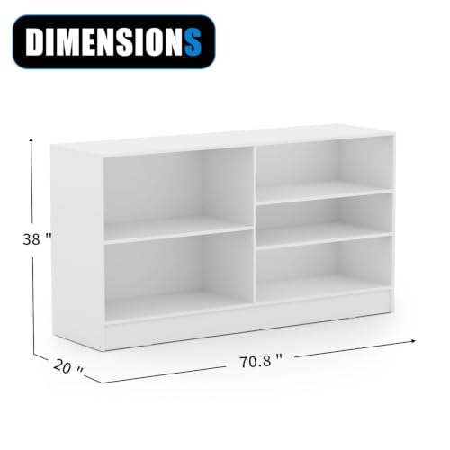 70”W * 20”D * 38”H - Cash Wrap Wood Counter - White Register Counter with 3 Heights Adjustable Shelf - color: White, size: 6 FT