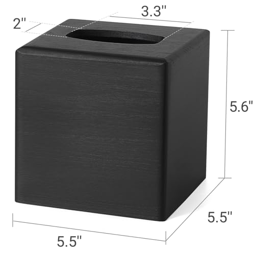 Mkono Tissue Box Cover Square, Rustic Wood Open-Bottom Holder, Black - color: Black