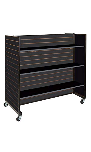 SSWBasics Black Metal Framed Rolling Slatwall Gondola with 6 Shelves - 50"W x 53" H Overall - Sleek and Sturdy Slatwall Display for Retail, Boutique, Home, Garage Storage Organizer - Moveable Retail