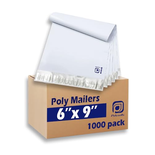 POLYSELLS 1000 pcs 6x9 Inches White x Silver Poly Mailers Shipping Envelopes, Strong Adhesive Sealing, Waterproof, and Tear-resistant Postal Mailing Bags for Clothing, Books, and Accessories - size: 6"x9" 1000 PCS