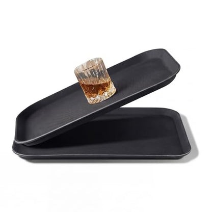 CURTA 2-Pack Restaurant Grade Non-Slip Tray, NSF, 18 Inch x 14 Inch, Plastic Rubber Lined Anti-Skid Rectangular Serving Tray, Black - color: Black-rectangular, size: 14 Inch x 18 Inch
