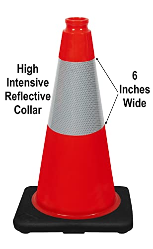 (Set of 5) CJ Safety 18" inch Heavy Duty Black Base Orange PVC Traffic Safety Cones with 6' Reflective Collar for Parking, Traffic control, Driver Training - 3 Lbs each (5 pack Cones) - size: 5 Cones