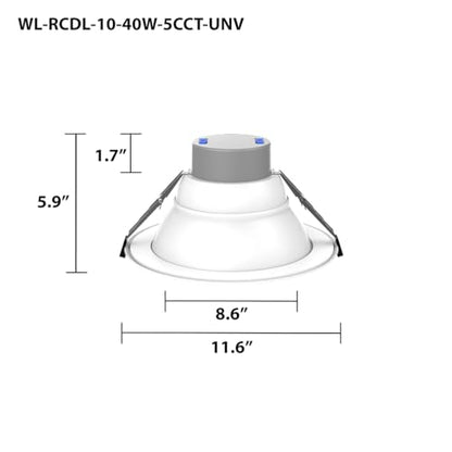 WareLight 10" LED Round Commercial Downlight, 4800 Lumen Max, Wattage & CCT Selectable, 120-277V - size: Round - 10 Inches
