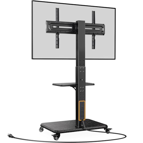 Perlegear Mobile TV Stand with Power Outlet, Tilt & Swivel Rolling TV Stand for 32-75 inches TVs up to 110 lbs, 18 Height Adjustable Rolling TV Cart with Wheels, Max VESA 600x400mm, PGTVMC17 - color: Black, size: for 32-75 Inch TVs