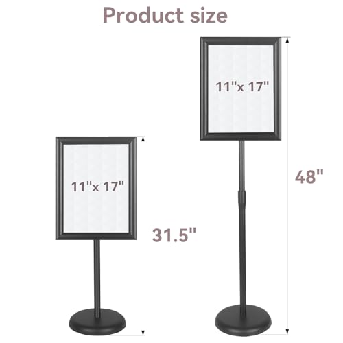 YDisplay Adjustable Sign Holder Stand with Base 11x17inches Aluminum Snap Open Frame Pedestal Sign Stand,Vertical and Horizontal View Sign Displayed, Round Base for Church Shool Office,Black - size: 11×17inches,1pack