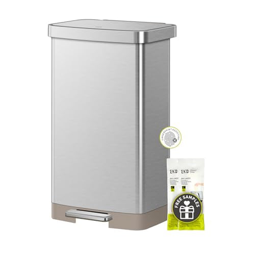 EKO Hudson Matte Stainless 75 Liter/20 Gallon Step Trash Can with Rear Trash Bag Storage Compartment - color: Matte Stainless, size: 75L