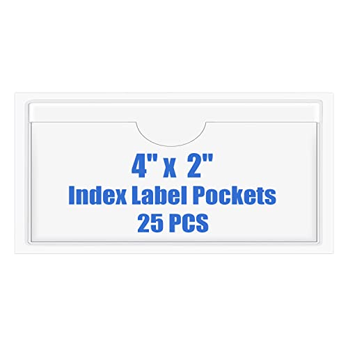 Origin-Joy 25 PCS Self-Adhesive Index Label Pockets, Clear Plastic Peel & Stick Card Holders with Top Open for Loading (4 x 2 inch) - size: 4 x 2 inch, style: Horizontal