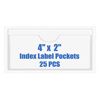 Origin-Joy 25 PCS Self-Adhesive Index Label Pockets, Clear Plastic Peel & Stick Card Holders with Top Open for Loading (4 x 2 inch) - size: 4 x 2 inch, style: Horizontal