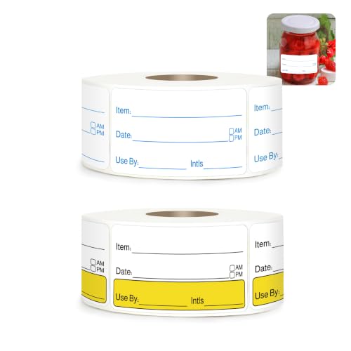2 Rolls 1000 Pcs 1 inch X 2 inch Restaurant Quality Shelf Life Food Rotation Labels, Self-Adhesive Removable for Reusable Containers, Food Safety Date Sticker, Leftover Labels (Yellow-Blue) - style: Yellow-Blue