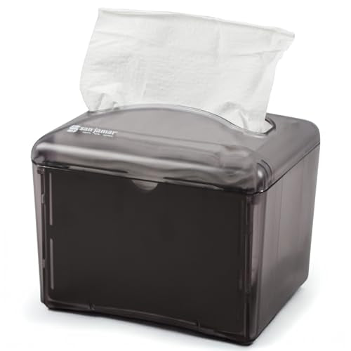 San Jamar Venue® Napkin Dispenser for Restaurant Tabletop, 200-250 Napkins, Mini Interfold, Black