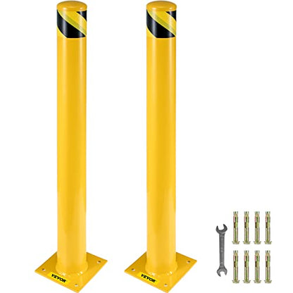 Happybuy Safety Bollard, 48" Steel Bollard Post, 5.5" Diameter, Yellow Powder-Coated Steel, Includes 8 Anchor Bolts, Ideal for Traffic-Sensitive Areas