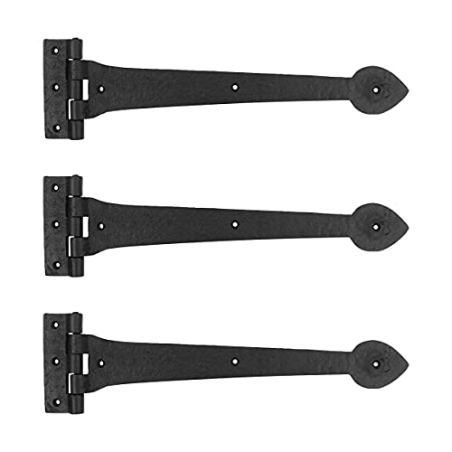 Renovators Supply Manufacturing Pack of 3 Black Wrought Iron Strap Hinge 15 Inch Heart Tip Colonial Cabinet Door Gate Hardware Flush Mount Rust Resistant Heavy Duty - size: Pack of 3