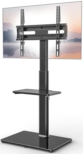 AX WABER Universal Floor TV Stand with Mount 70 Degree Swivel 9 Level Height Adjustable and Space Saving Design for Most 27 to 65 inch LCD, LED OLED TVs One Shelf - color: Black, size: Floor TV Stand with Shelf
